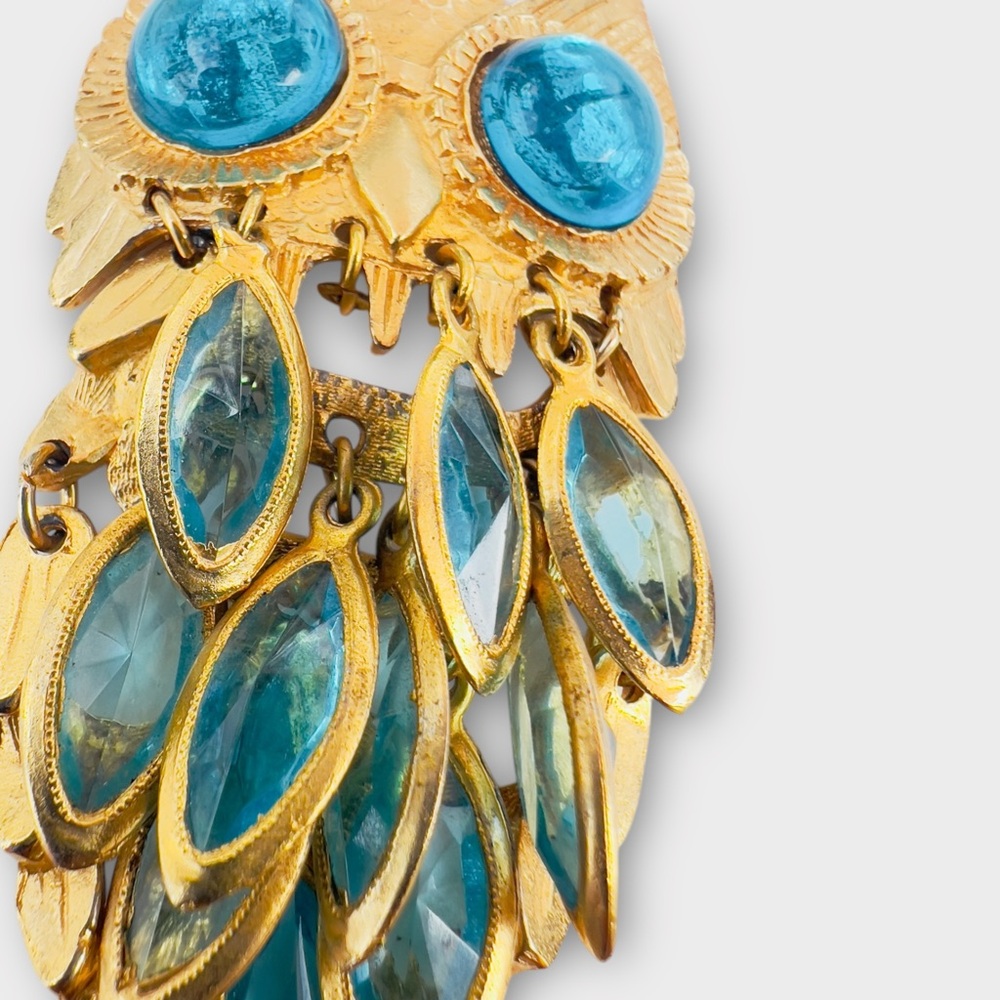 Lot Of 2 Vintage Owl Pendants Gold & Silver Tone Blue Lucite Turquoise Howlite - Picture 8 of 16